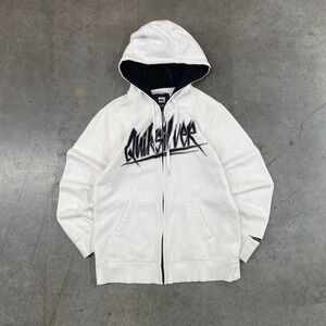 Y2K Quiksilver White Full Zip Hoodie Embroidered Logo Men's Size S